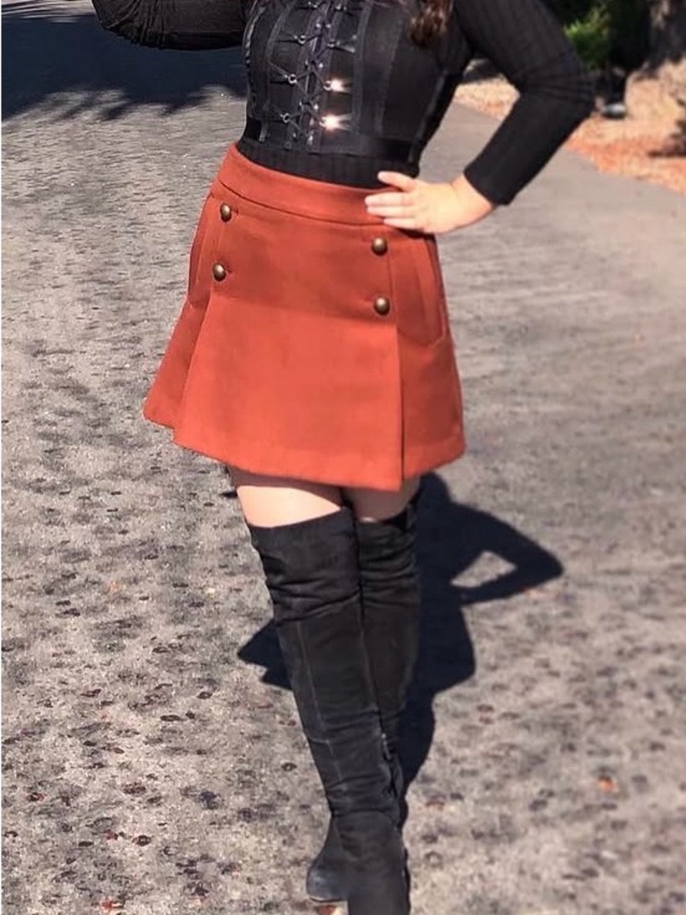 Express - Burnt Orange Buttoned A-line Pleated Mini Skirt with POCKETS!
